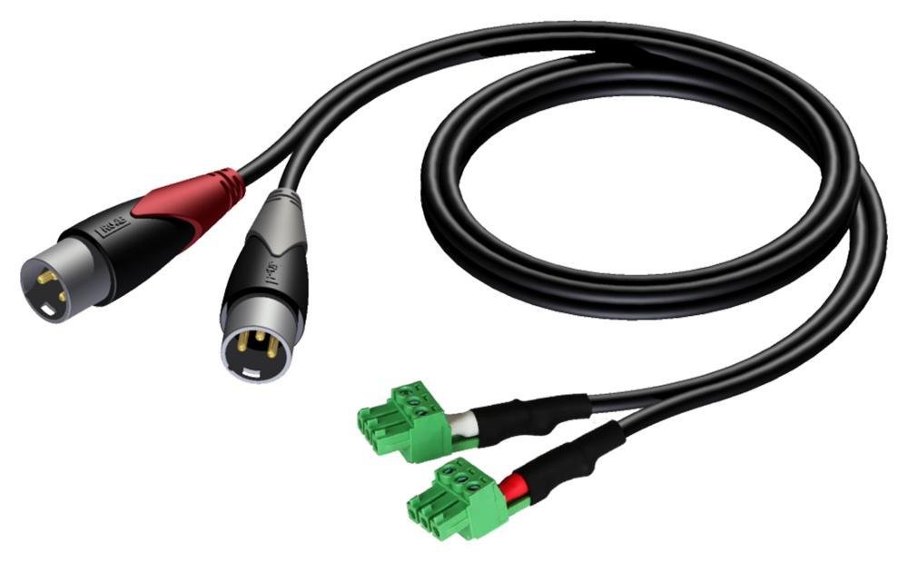 Кабель 2 x XLR 3-pin вилка - 2 x клеммные колодки, 2х 3,81 мм, 4', 1 м