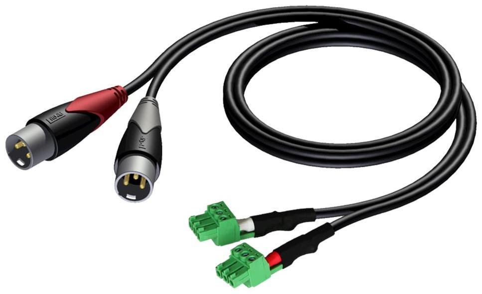 Кабель 2 x XLR 3-pin вилка - 2 x клеммные колодки, 2х 3,81 мм, 5', 1.5 м