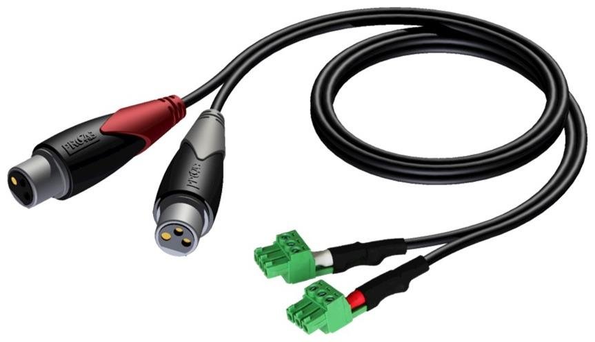 Кабель 2 x XLR 3-pin розетка - 2 x клеммные колодки, 2х 3,81 мм, 5', 1.5 м
