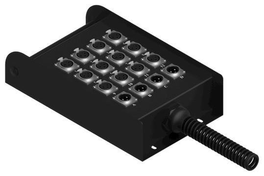 Коммутационная панель с разъемами 12х XLR 3-pin (розетка), 4х XLR (вилка), 180х85х390 мм, мультикор