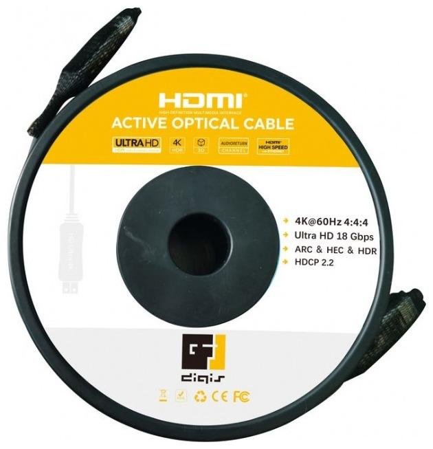 Кабель HDMI вилка - вилка, активный оптический, 4К 60Гц, 4:4:4 (HDR), 18 Гб/с, 50', 15 м