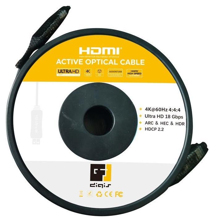 Кабель HDMI вилка - вилка, активный оптический, 4К 60Гц, 4:4:4 (HDR), 18 Гб/с, 23', 7 м