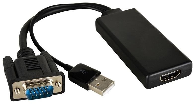 Переходник VGA вилка - HDMI розетка, питание и стереоаудио по USB, 0.03 м