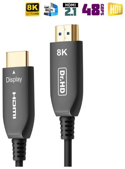 Кабель HDMI вилка - вилка, оптоволоконный, оптический HDMI 2.1, 8k 60Hz, 4K 120Hz, 48Gbps, HDR, HDR10, Dolby Vision, 4:4:4, 3D, CEC, eACR, 17', 5.0 м