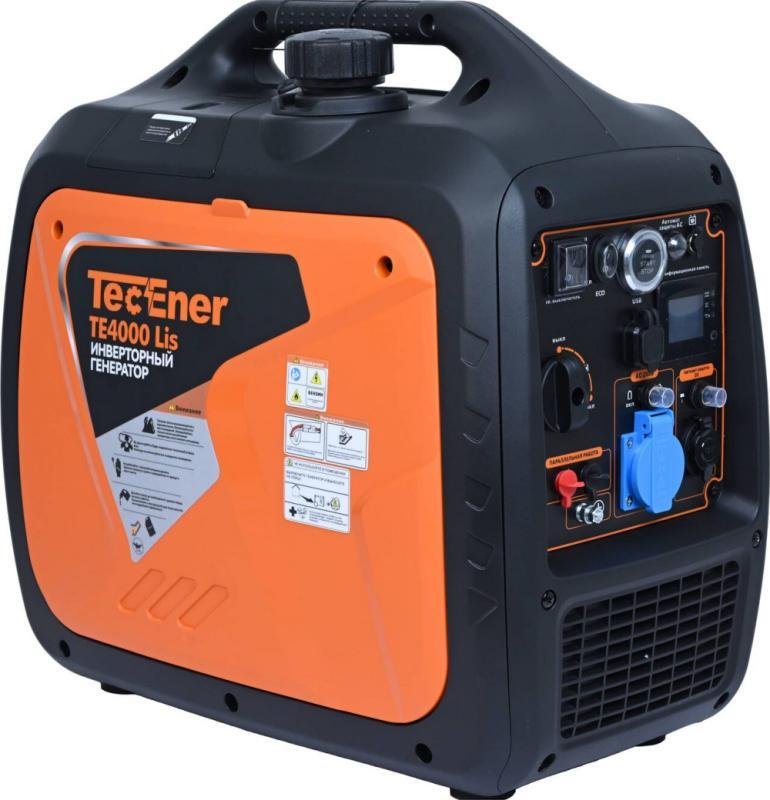 TecEner TE 4000Lis (1110381) Инверторный бензиновый генератор TE4000Lis 4 кВт, 1 фаза, розетка 1х16А, запуск ручной/электрозапуск, автономность 5 часов, бак 1.3 литра, вес 25.6, размер 500х280х460 мм, гарантия 2+2.