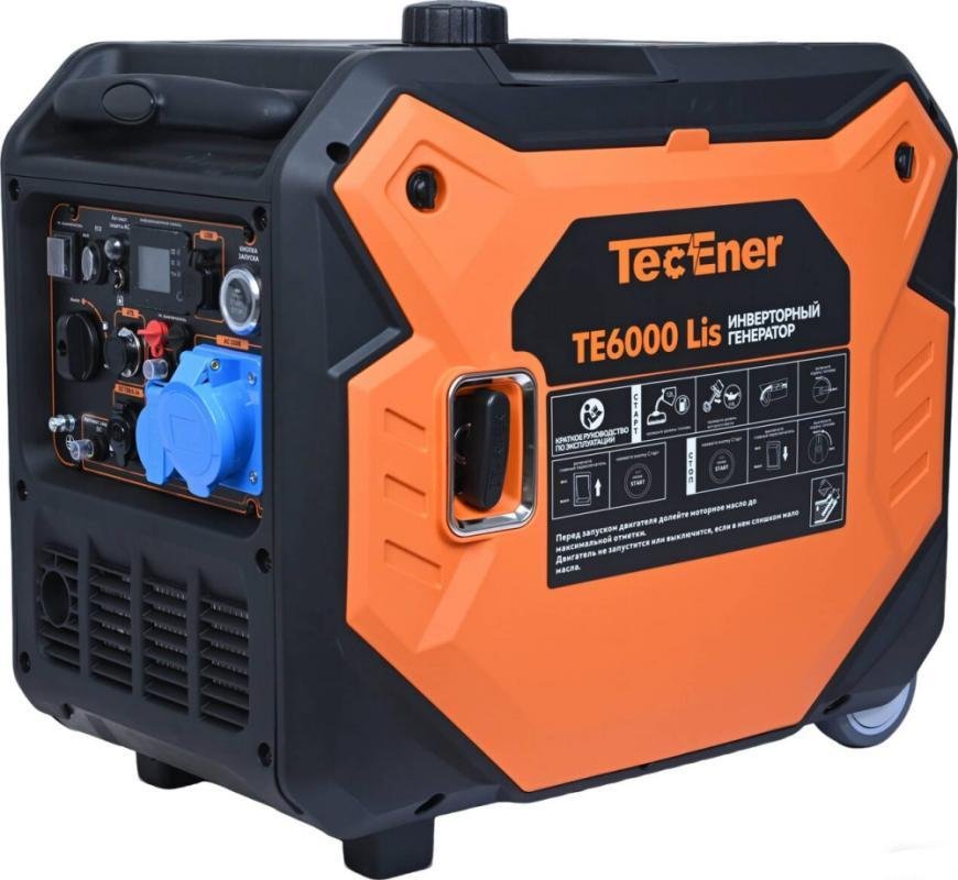 TecEner TE 6000Lis (1110501) Инверторный бензиновый генератор TE6000Lis 5.5 кВт, 1 фаза, розетка 1х16А, 1х32А, запуск ручной/электростарт/автоматический, автономность 6 часов, бак 11 литров, вес 41.5 кг, размер 630х395х525 мм, гарантия 2+2.