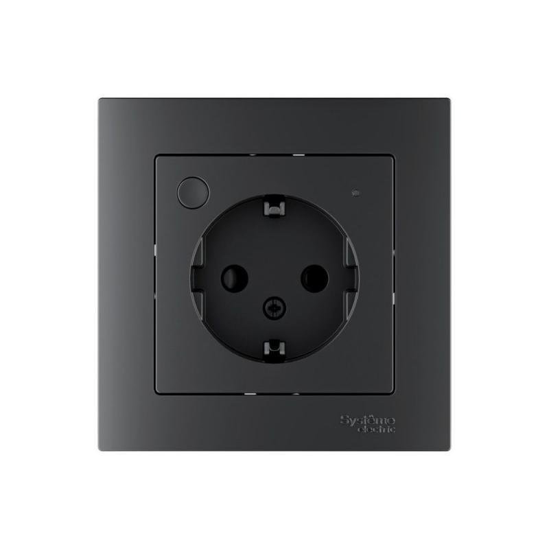 SberDevices ATN001045Z Умная розетка одинарная, Zigbee, серия AtlasDesign Smart, монтаж встроенный, цвет черный, 3600 Вт