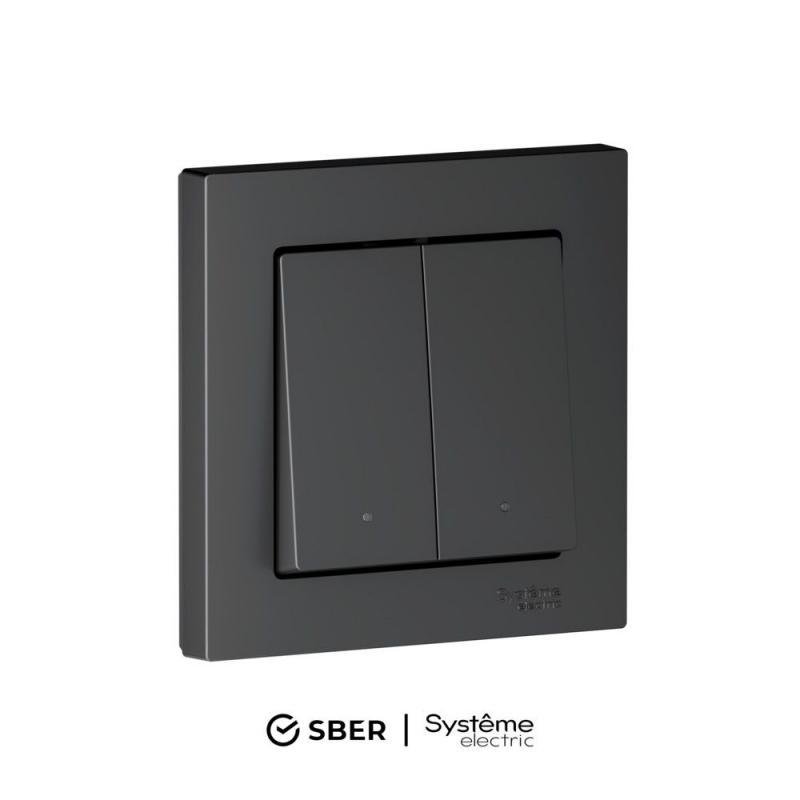 SberDevices ATN001053Z Умный выключатель 2 клавиши, Zigbee, серия AtlasDesign Smart, монтаж встроенный, цвет черный
