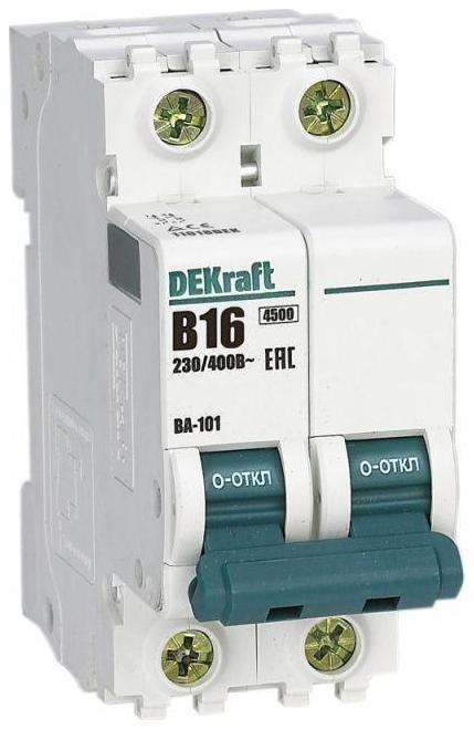 DEKraft 11018DEK Выключатель автоматический двухполюсный ВА-101 16А B 4,5кА [в упакове 6, цена за 1 шт]