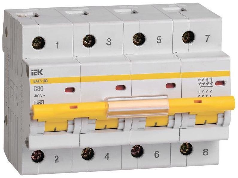 IEK MVA40-4-080-C Выключатель автоматический модульный 4п C 80А 10кА ВА47-100 KARAT