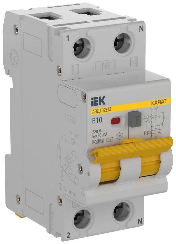 IEK KA-VD14-1-010-B-030-A Выключатель автоматический дифференциального тока B 10А 30мА тип A АВДТ32EM KARAT