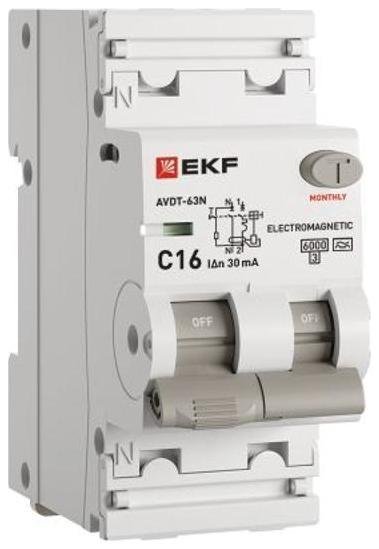 EKF D63N26MA16C30 Выключатель автоматический дифференциального тока 2п (1P+N) C 16А 30мА тип A 6кА АВДТ-63N (электромех.) PROxima