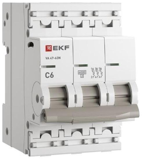 EKF M636306C Выключатель автоматический модульный 3п C 6А 6кА ВА 47-63N PROxima
