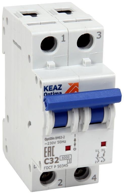 КЭАЗ 260604 Выключатель автоматический модульный 2п C 32А 6кА OptiDin BM63-2C32-УХЛ3