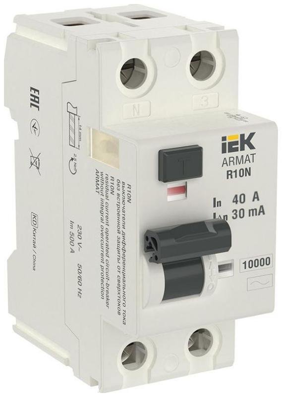 IEK AR-R10N-2-040C030 Выключатель дифференциального тока (УЗО) 2п 40А 30мА тип AC ВДТ R10N ARMAT