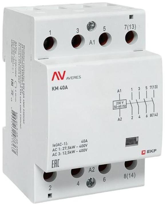 EKF km-av-3-40-40-230V Контактор модульный КМ 40А 4NO 230В AC (3 мод.) AVERES