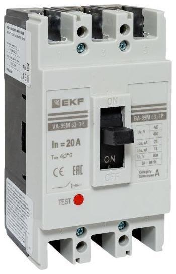 EKF mccb99-63-20m Выключатель автоматический 3п 63/20А 25кА ВА-99М PROxima