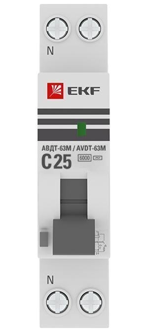 EKF DA63M-25-30 Выключатель автоматический дифференциального тока 1мод. C 25А 30мА тип AC 6кА АВДТ-63М электрон. PROxima
