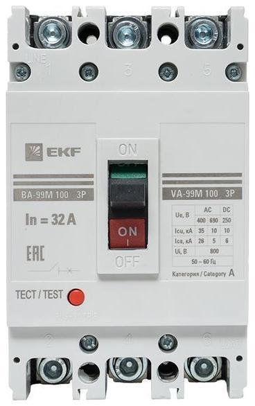 EKF mccb99-100-32m Выключатель автоматический 3п 100/32А 35кА ВА-99М PROxima