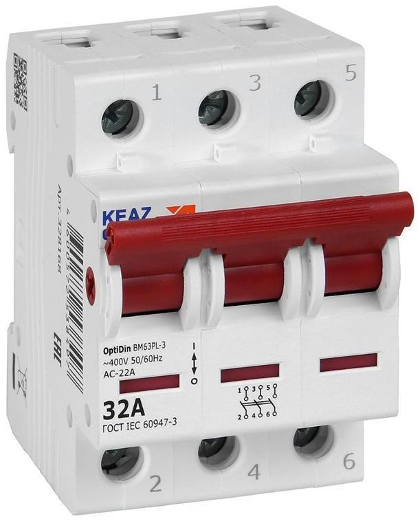 КЭАЗ 328168 Выключатель нагрузки модульный OptiDin BM63PL-332-УХЛ3 (ВМ63PL)
