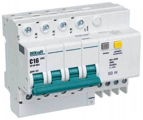 DEKraft 15020DEK Выключатель автоматический дифференциального тока 4п C 16А 30мА тип AC 4.5кА ДИФ-101