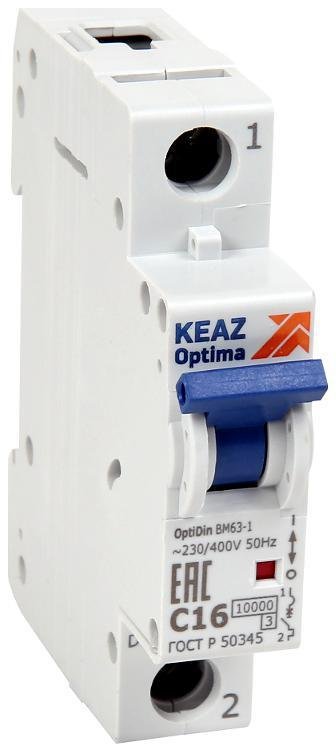 КЭАЗ 249256 Выключатель автоматический модульный 1п C 16А 10кА OptiDin BM63-1C16-10-УХЛ3