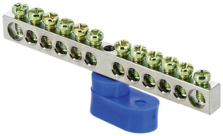 EKF sn1-63-12-1 Шина нулевая N 6х9 12 отверст. цинк син. угловой изолятор PROxima