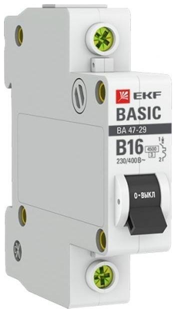EKF mcb4729-1-16-B Выключатель автоматический модульный 1п B 16А 4.5кА ВА 47-29 Basic
