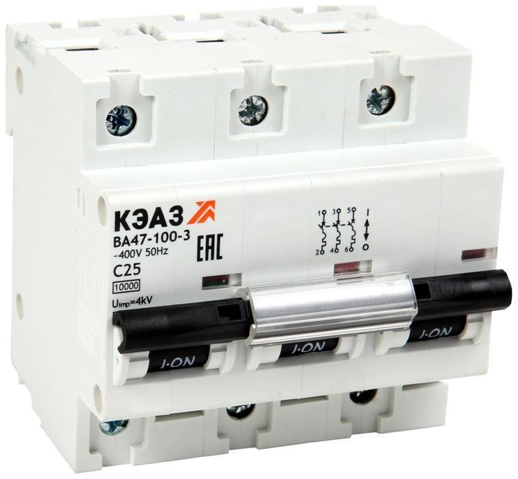 КЭАЗ 318137 Выключатель автоматический модульный 3п C 100А 10кА ВА47-100-3C100-УХЛ3