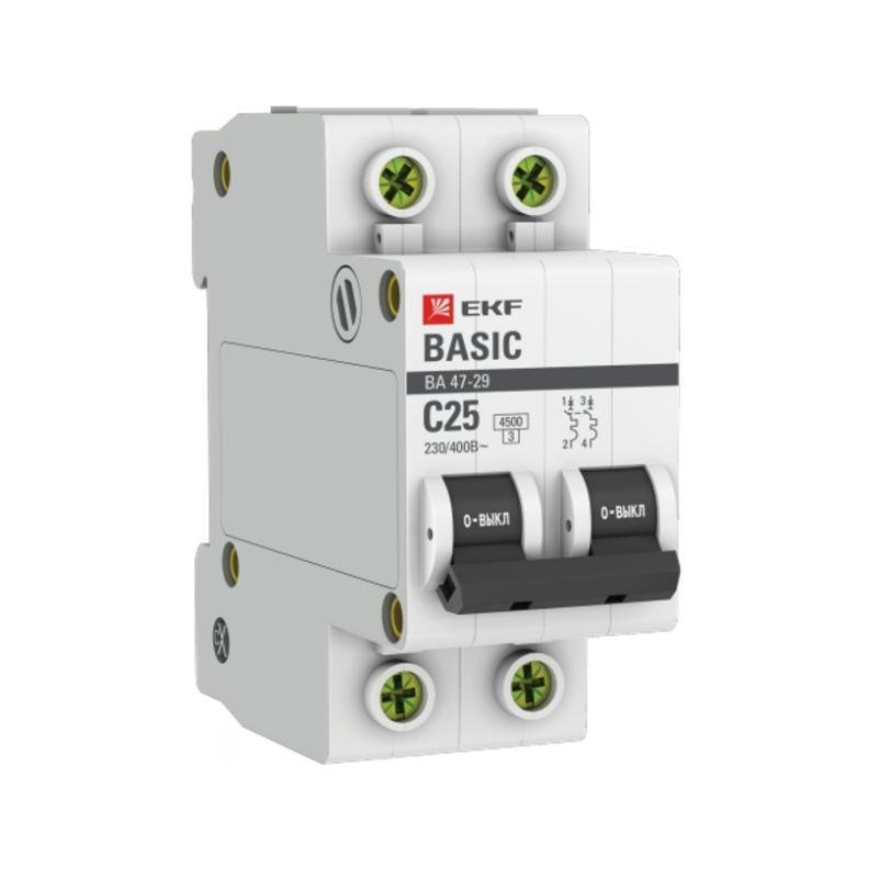 EKF mcb4729-2-25C Выключатель автоматический модульный 2п C 25А 4.5кА ВА 47-29 Basic