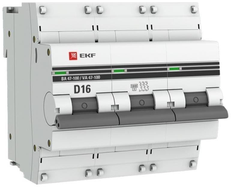 EKF mcb47100-3-16D-pro Выключатель автоматический модульный 3п D 16А 10кА ВА 47-100 PROxima