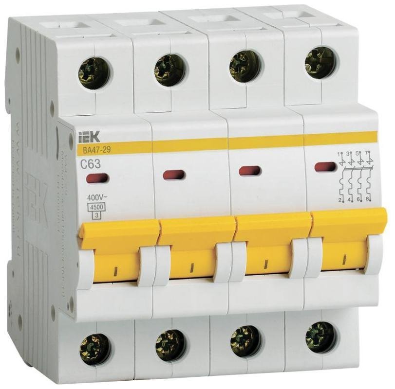 IEK MVA20-4-063-C Выключатель автоматический модульный 4п C 63А 4.5кА ВА47-29 KARAT