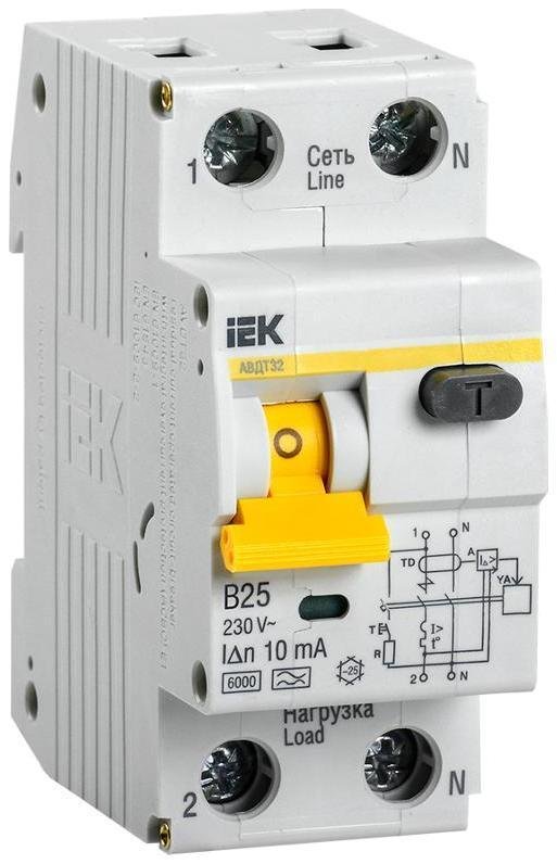 IEK MAD22-5-025-B-10 Выключатель автоматический дифференциального тока 2п (1P+N) B 25А 10мА тип A 6кА АВДТ-32 KARAT