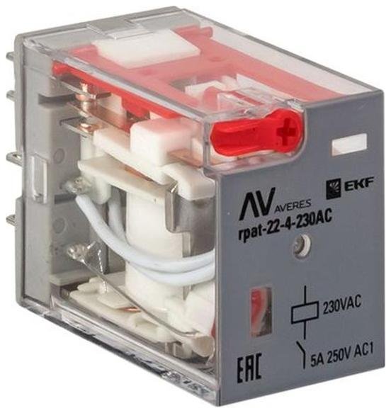 EKF rpat-22-4-230AC Реле промежуточное RPAt 22/4 5А 230В AC с кнопкой и мех. индикацией AVERES