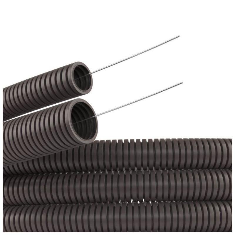 DKC PA611721F0 Труба гофрированная ПА 6 d17мм dвнутр.16.8мм dвнешн.21.2мм с протяжкой ПВ-0 темн. сер. (уп.50м)