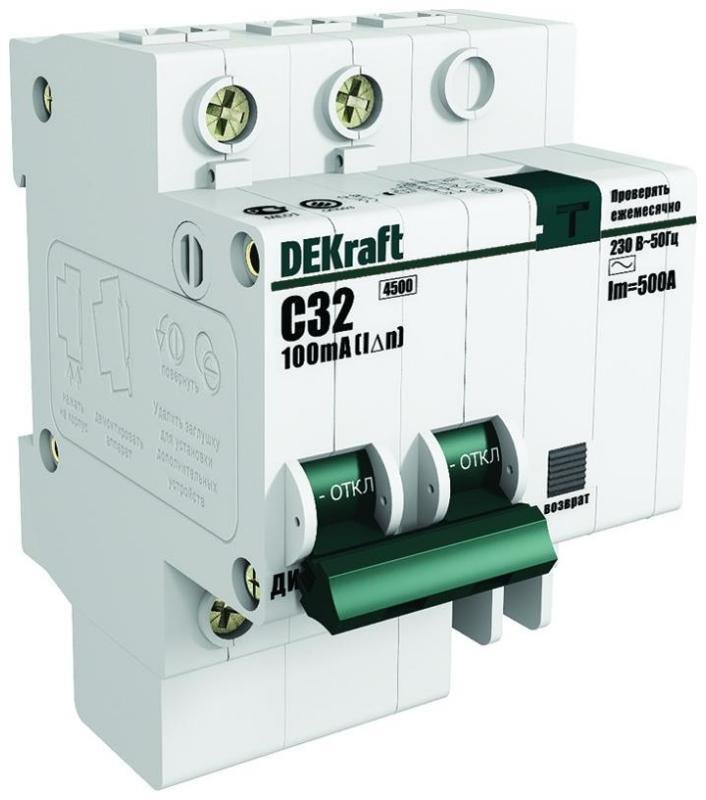 DEKraft 15002DEK Выключатель автоматический дифференциального тока 2п C 10А 30мА тип AC 4.5кА ДИФ-101 4.5мод