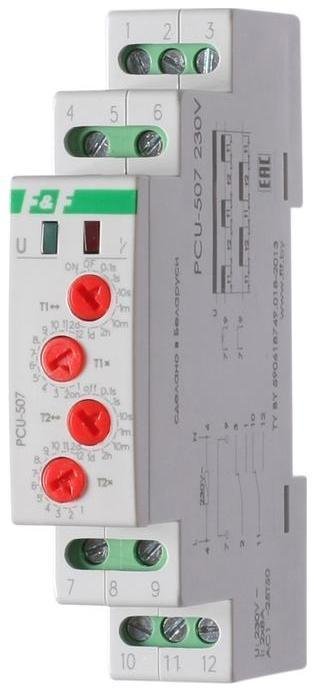 Евроавтоматика F&F EA02.001.022 Реле времени PCU-507 2х8А 230В 2п IP20 многофункц. 2 независимых времен. 1 мод. монтаж на DIN-рейке F&F