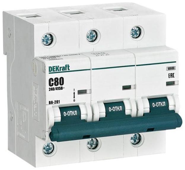 DEKraft 13008DEK Выключатель автоматический модульный 3п C 80А 10кА ВА-201