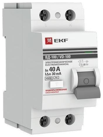 EKF elcb-2-40-30-em-pro Выключатель дифференциального тока (УЗО) 2п 40А 30мА тип AC ВД-100 (электромех.) PROxima