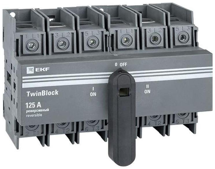 EKF tb-s-125-3p-rev Рубильник 3п 125A реверсивный c рукояткой для прямой установки TwinBlock