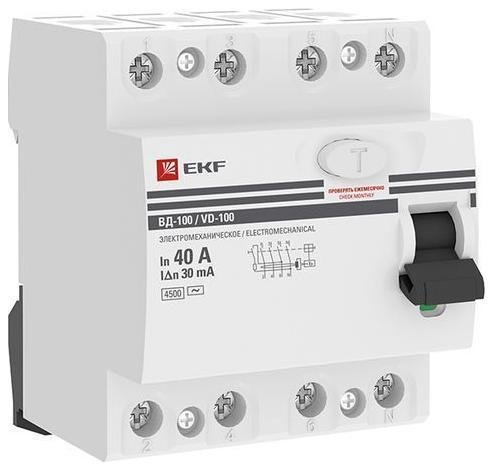 EKF elcb-4-40-30-em-pro Выключатель дифференциального тока (УЗО) 4п 40А 30мА тип AC ВД-100 (электромех.) PROxima