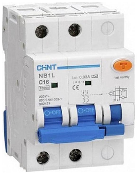 CHINT 205091 Выключатель автоматический дифференциального тока 2п C 16А 30мА тип AC 10кА NB1L (54мм) (R)