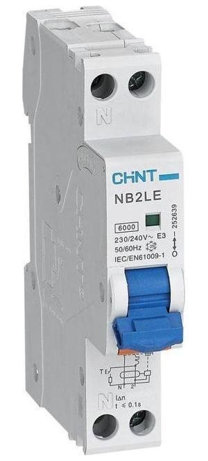 CHINT 689000 Выключатель автоматический дифференциального тока 1п+N C 6А 30мА 1мод. электрон. тип AC 6кА NB2LE (R)