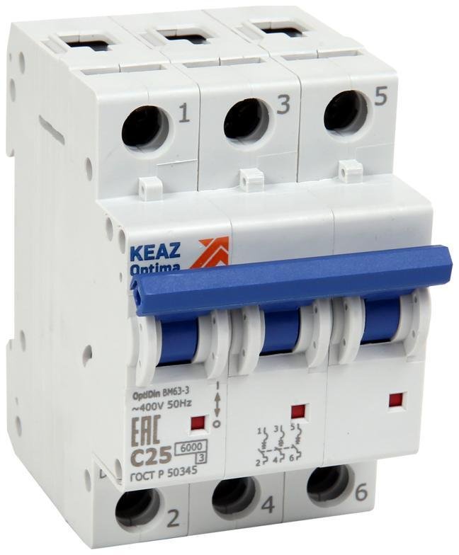КЭАЗ 260803 Выключатель автоматический модульный 3п C 6А 6кА OptiDin BM63-3C6-УХЛ3