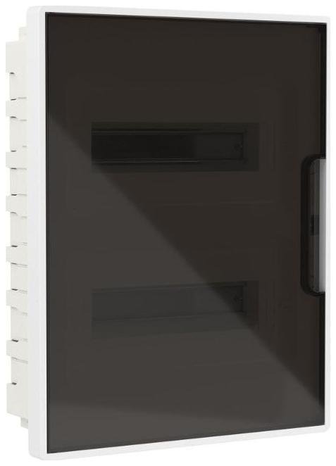 DKC F24B1WD Щиток встраиваемый FRAME 24мод с тонированной дверцей с 4 шинами PEN (2шт на 8 отверст. и 2шт на 6 отверст.) бел