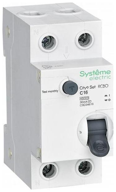 Systeme Electric C9D34616 Выключатель автоматический дифференциального тока 2п (1P+N) C 16А 30мА тип AC 4.5кА City9 Set 230В SE