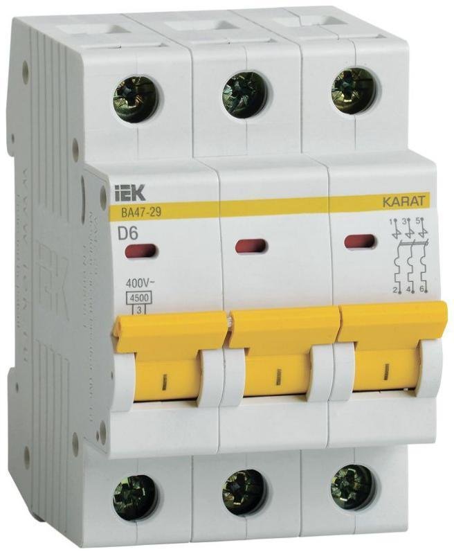 IEK MVA20-3-006-D Выключатель автоматический модульный 3п D 6А 4.5кА ВА47-29 KARAT