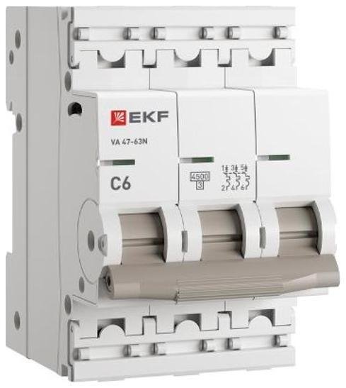 EKF M634306C Выключатель автоматический модульный 3п C 6А 4.5кА ВА 47-63N PROxima