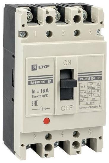 EKF mccb99-100-16m Выключатель автоматический 3п 100/16А 35кА ВА-99М PROxima