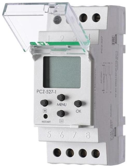 Евроавтоматика F&F EA02.002.017 Реле времени астрономическое PCZ-527-1 суточн./недельн. 2мод.; 2 канала (режим работы настраивается для каждого); ночн. перерыв; годов. программа; монтаж на DIN-рейке F&F